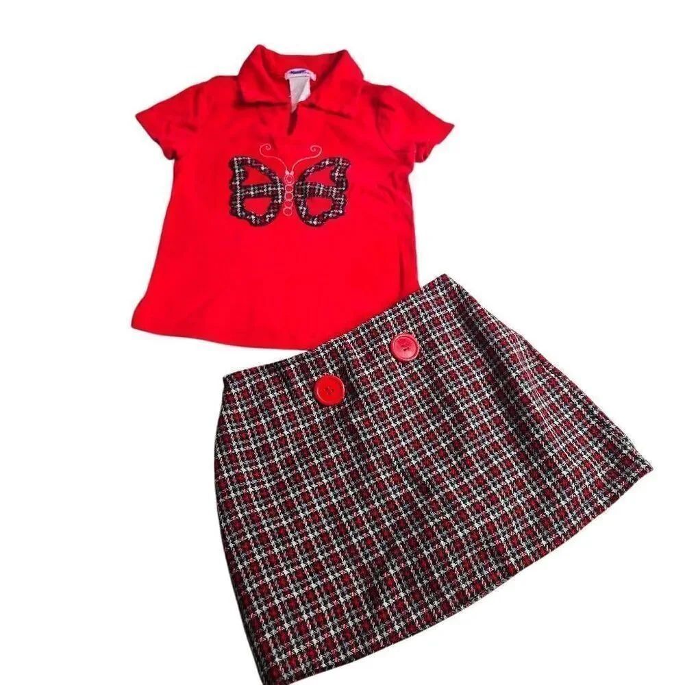 Xtraordinary Butterfly Plaid skort outfit 4T